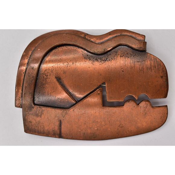 Rebajes Vintage The Kiss Pin Brooch Modernist Copper Tone Signed 1940s BinAJ - Picture 4 of 12